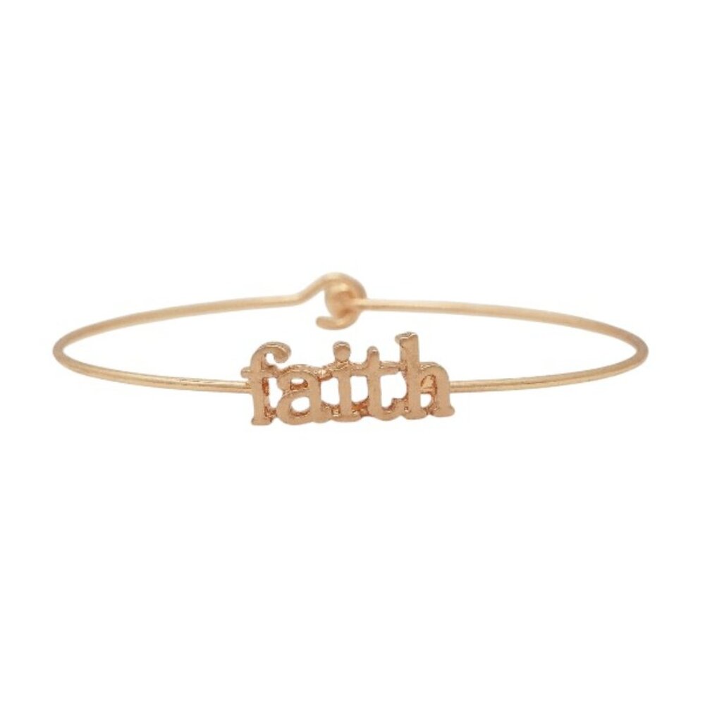 Rose Gold Faith Inspirational Message Stencil Wire Hook Clasp Bangle Bracelet